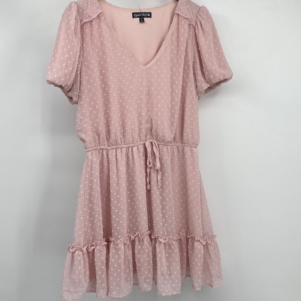 Crystal Doll Pastel Pink Swiss Dot Ruffled Dress Large